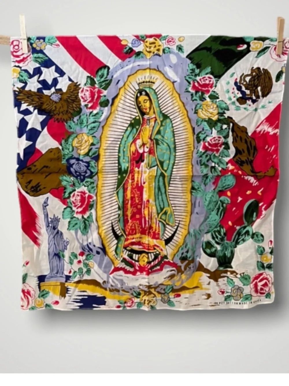 Virgin of Guadalupe Graphic Bandana Scarf - Multicolor 22"x22" Mexico